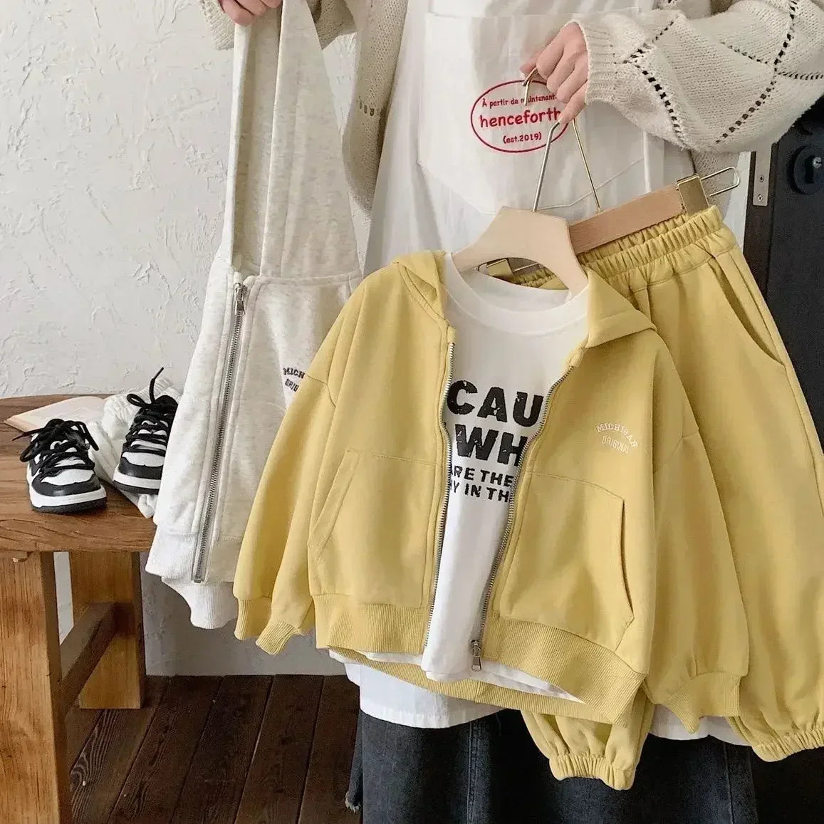 STORESDE High Quality Children's Composite Cotton Set 2026 Spring Autumn New Korean Girl Boys Letter Baby Casual Hooded Sports 2pcs Set