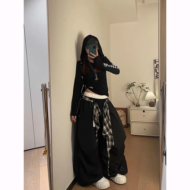 STORESDE ZHIZOU Black Baggy Parachute Pants Y2k Vintage Sweatpants Cargo Pants Harajuku Japanese 2000s Style Trousers Clothes Autumn 2025