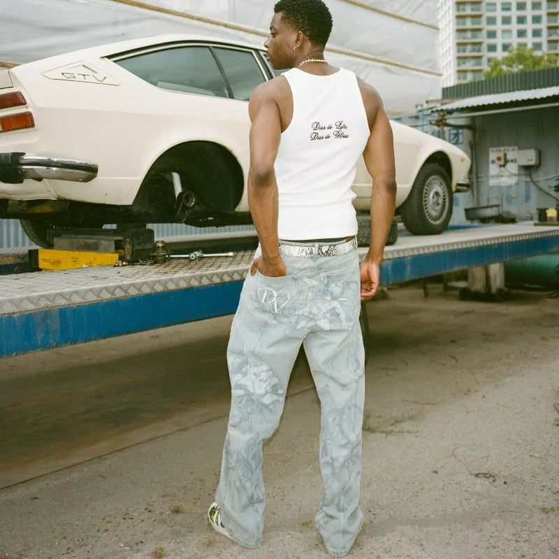 STORESDE Y2k Retro Baggy Jeans Trendy Cupid Angel Pattern Men Women Pants American Hip Hop Streetwear Unisex Casual Straight Leg Jeans