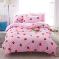 STORESDE 3pcs Soft Fruit Print Bedding Sets Kawaii Peach Strawberry Pillow Case Duvet Cover Queen and King Size Bedding Sets For Bedroom