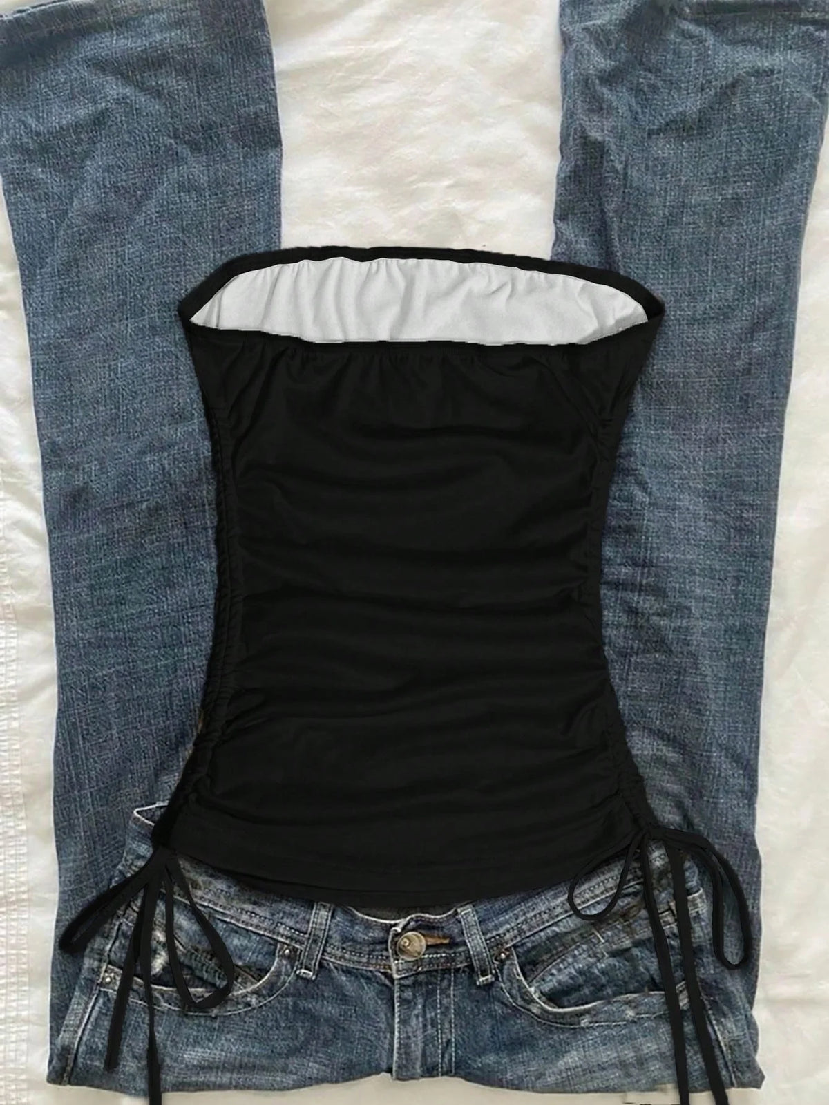 STORESDE Women's casual retro drawstring front cut vest, suitable for Y2K and guitar prints in spring and summer