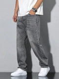 STORESDE Men's straight skinny grey jeans, straight and simple design, suitable for daily wear in all seasons