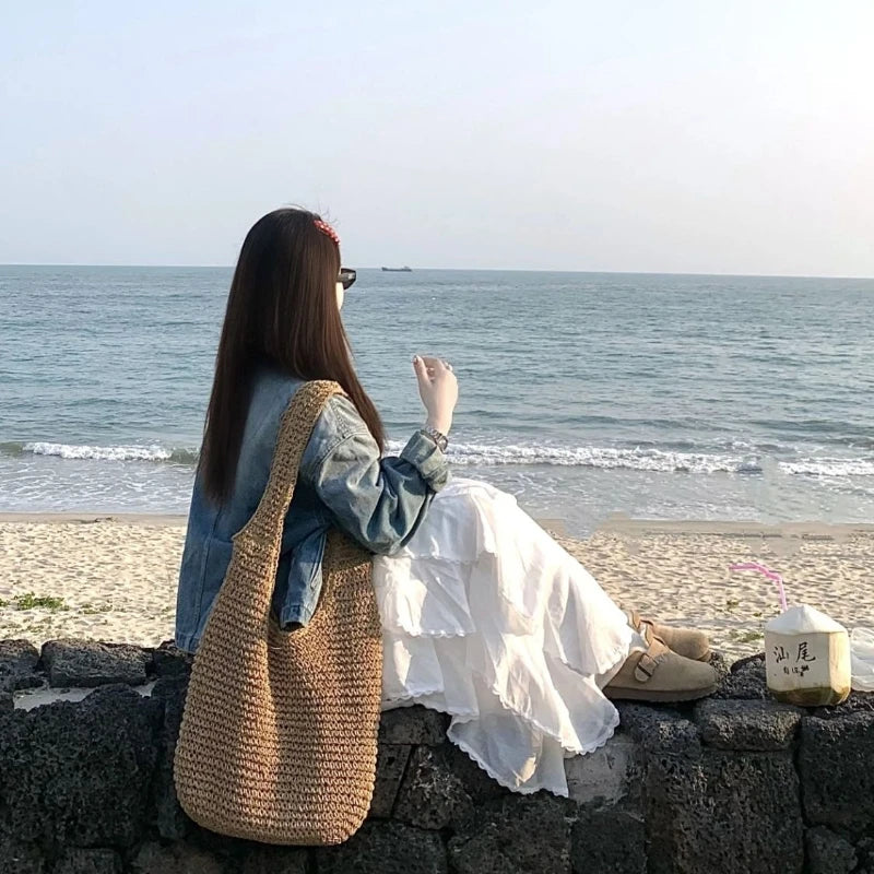 STORESDE Deeptown Sweet Elegant White Long Skirt Women Fairycore Korean Style Lace Ruffle Skirt Asymmetrical Retro Street Layered Skirts
