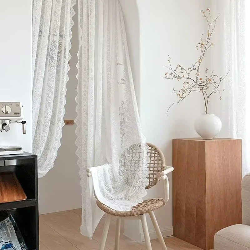 STORESDE French Lace Tulle Curtain White Tulle Lace Curtains Blind Living Room Bedroom Breathable Screen Curtain Wedding Decor Curtains