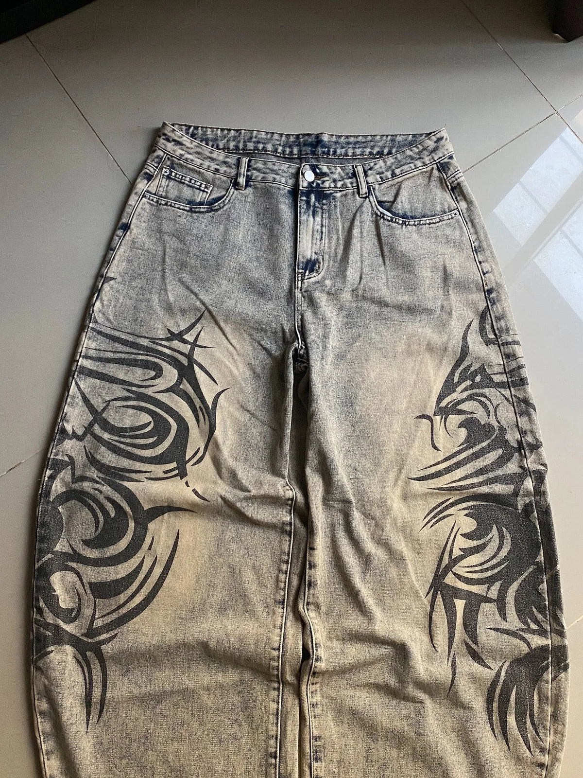 STORESDE American Y2K New Grey Printing Baggy Jeans Men Women High Street Vintage Hip Hop Harajuku Casual Joker Couple Wide-leg Pants
