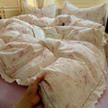 STORESDE Washed Cotton Duvet Cover Sets Single/Queen/king Flower Printed Bedding Set Princess Style e housse de couette 220x240 with Lace