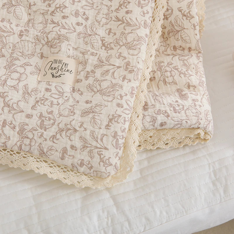 STORESDE Spring Summer Baby Comforter Soft Cotton baby quilts Gauze Quilted Blanket for Newborn Floral Print Kindergarten Kids Bedding