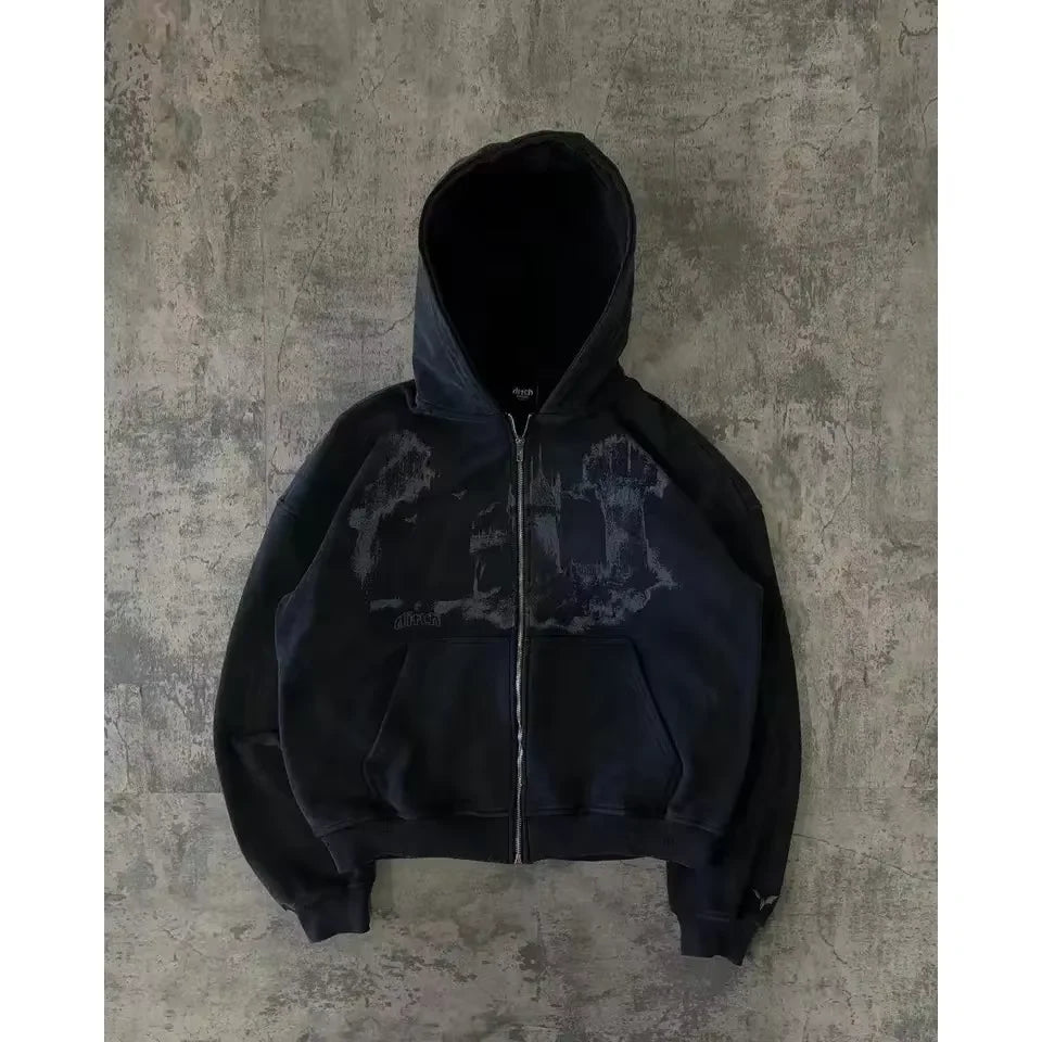 STORESDE Man Hoodie Y2k Goth Streetwear Men Hip Hop Streetwear Harajuku Gothic Pattern Zip Up 90s Graphic Sweatshirt Japanese Anime