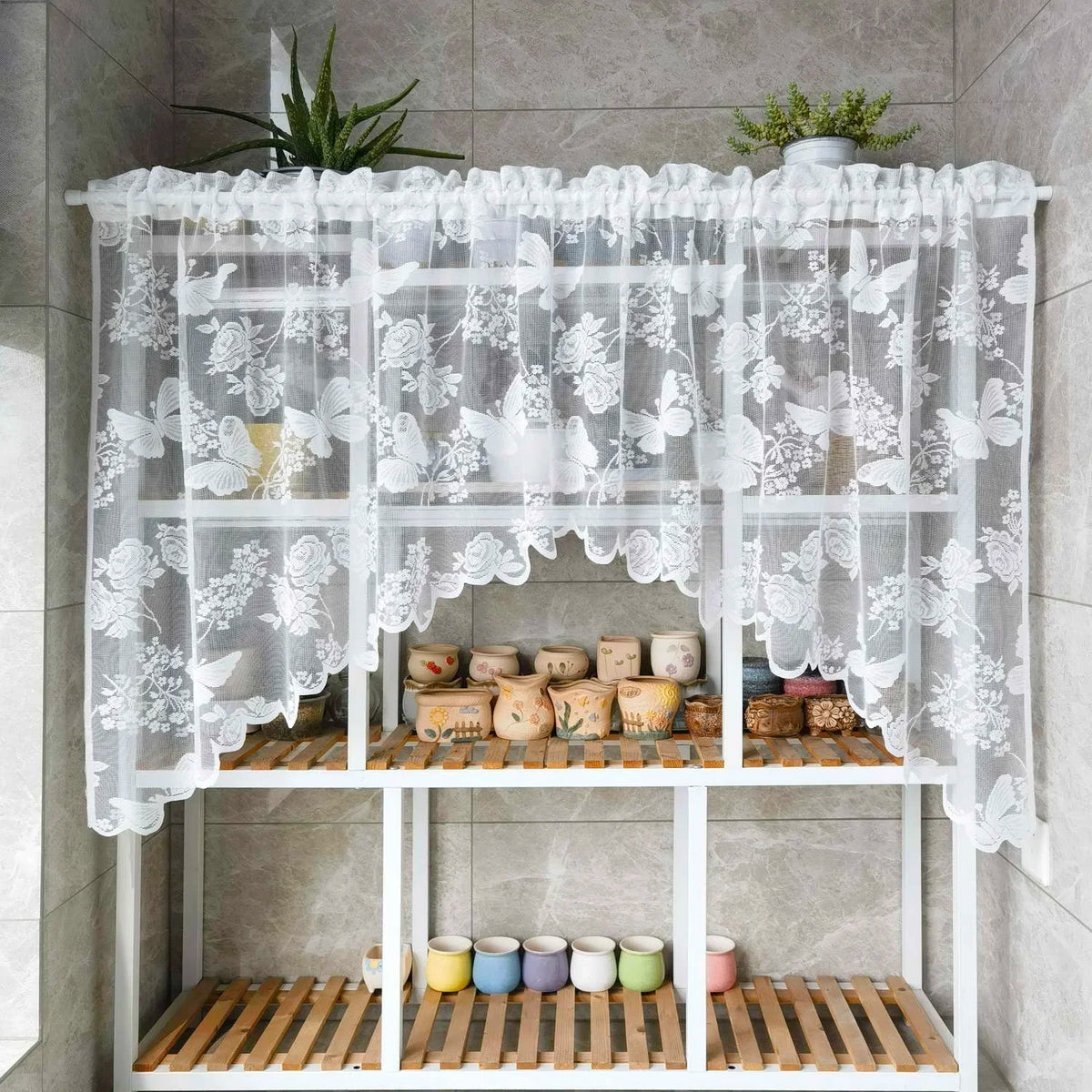 STORESDE 1pc Lace Bird Short Curtians for Kitchen Cafe Study Room Spring Pastoral Half Sheer Small Window Valance Drapes