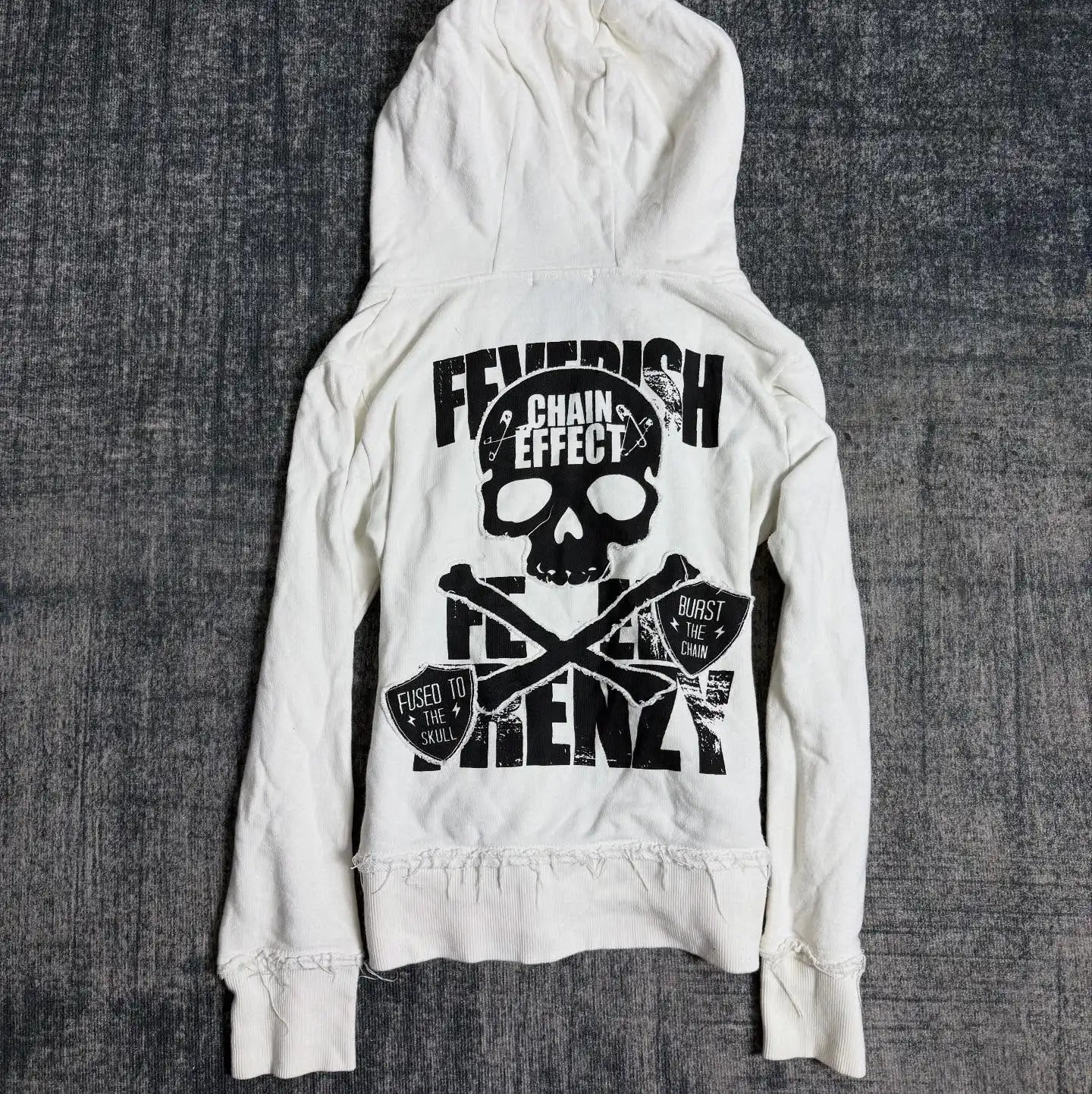 STORESDE Retro Dark Style Zipper Hoodie Y2K Clothes Mens Womens Hip Hop Skull Patch Embroidery White Oversized Sweatshirt Casual Jacket