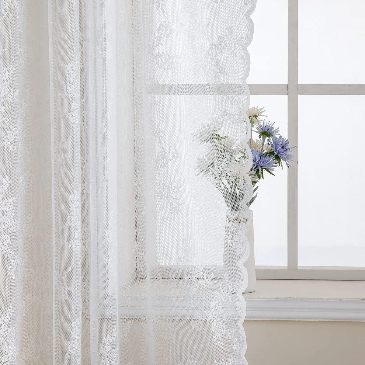 STORESDE 1pc White Lace Curtains Lace Sheer Curtains for Livng Room Luxury Vintage Floral Lace Curtains for Bedroom Room