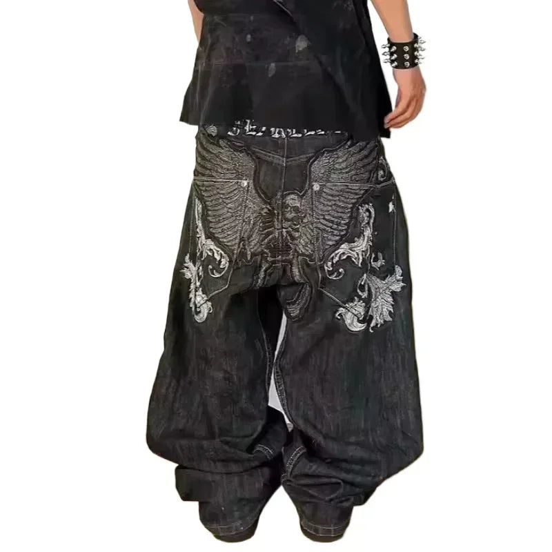 STORESDE American Street Trend Letter Embroidered Loose Jeans Men Harajuku Y2K New Hip Hop Oversized Wide-leg Pants Unisex Mopping Jeans