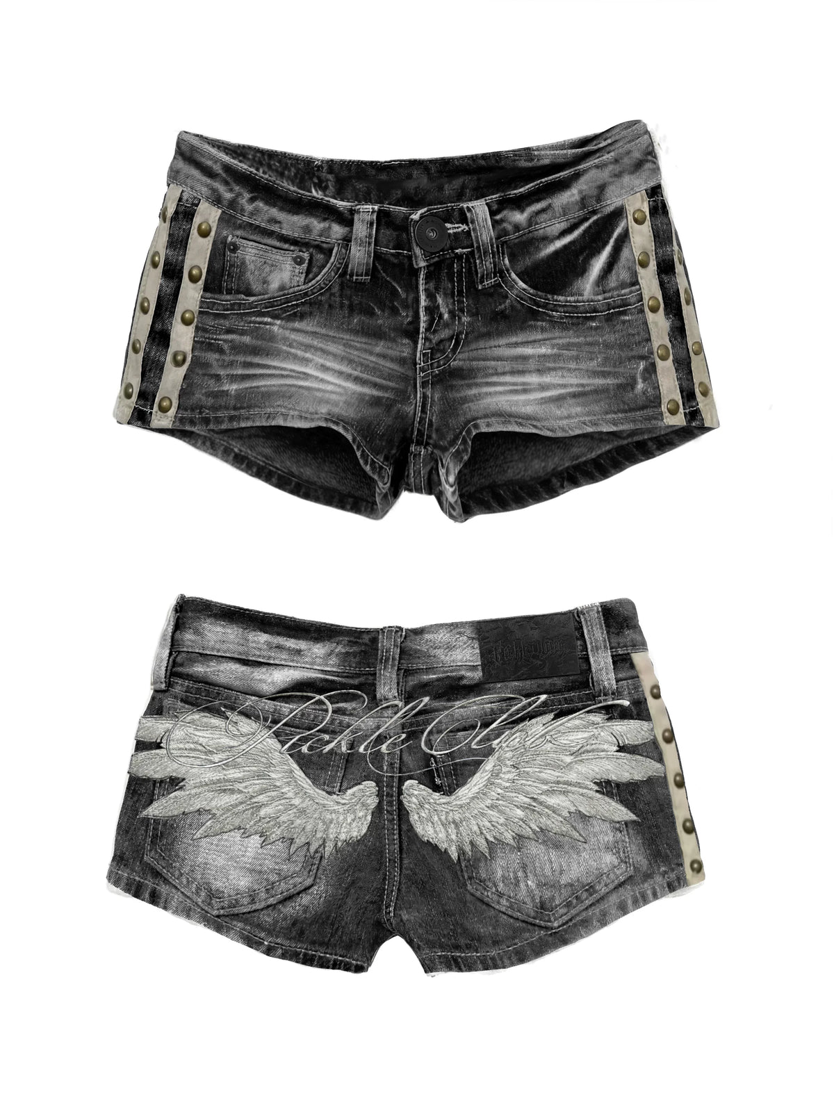 STORESDE Y2K Hot Girl Angel Wings Embroidered Vest Denim Shorts Suit Retro Sexy Shorts Subculture Punk Rivet Design Low-Waisted Pants