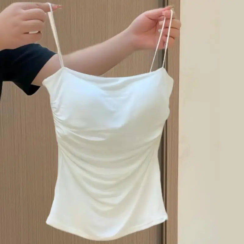 STORESDE Y2K Sexy Tank Tops Women Spaghetti Strap Crop Top With Bra Bodycon Sleeveless Cami Tube Top Basic Camisole Tees Korean Clothes