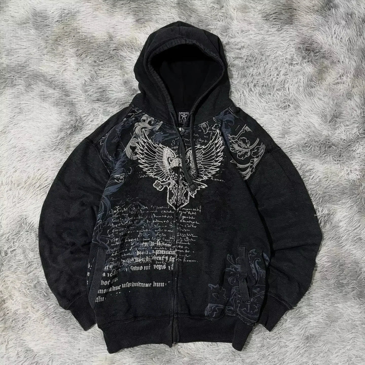 STORESDE American Fashion Embroidery Personality Flash Diamond Oversize Zipper Hoodie Men Y2K New Harajuku Gothic Casual Joker Sweatshirt