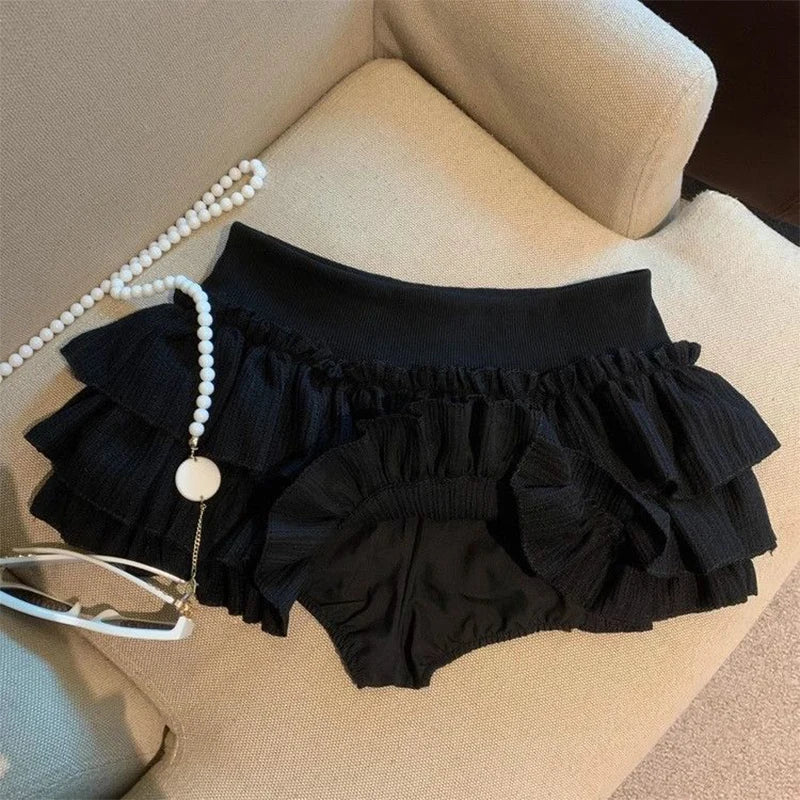 STORESDE Sweet Puffy Cake Women Skirts Korean Fashion Ruched Ruffle Mini Skirt Campus Harajuku Casual Versatile Elastic Waist Solid Skirt