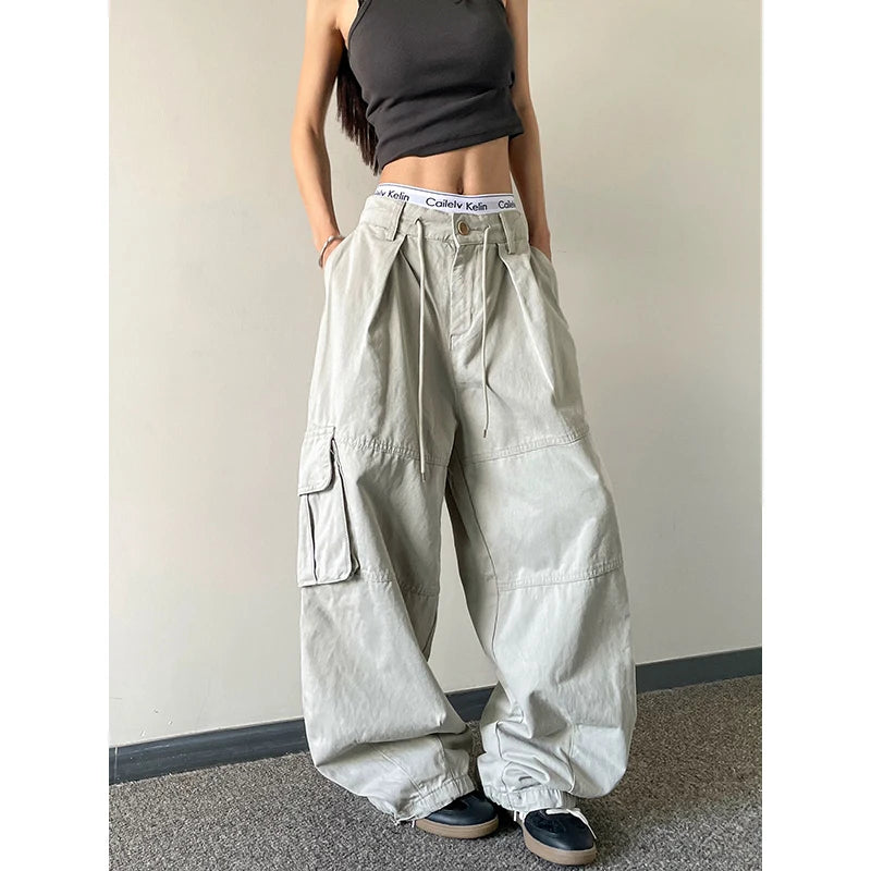 STORESDE American Style Casual Loose Wide Leg Pants Drawstring Slimming 2026 Spring Summer  New Style Women Workwear Trousers