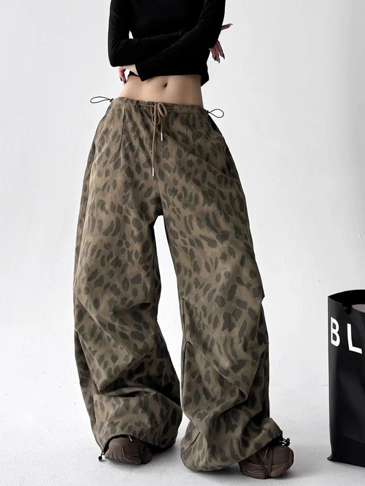 STORESDE Leopard Y2K Wide Leg Pant Women Sexy Low Waist Loose Hip Hop American Trousers Spring Streetwear Vintage Bf Harajuku Casual Pant