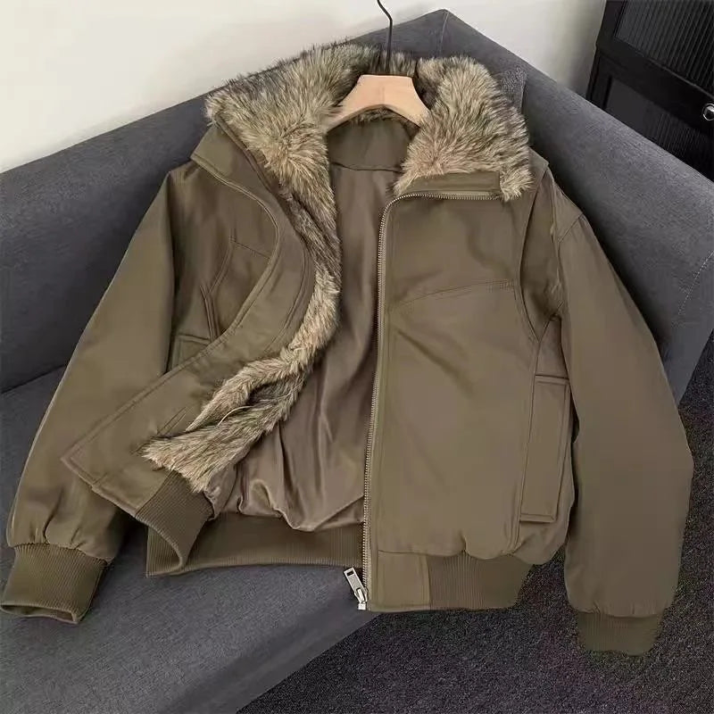 STORESDE Vintage Solid Fur Collar Hooded Sweatshirt Autumn Winter Zipper Y2K Retro Fleece Jacket Harajuku Plush Dark Fashion Outfits 2025