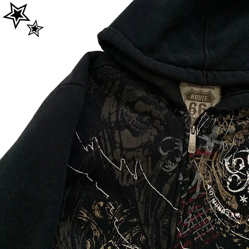 STORESDE Gothic Oversized Pattern Exquisite Printed Hoodie Y2K Couple Fashion Sports Zipper Street Multifunctional Hoodie