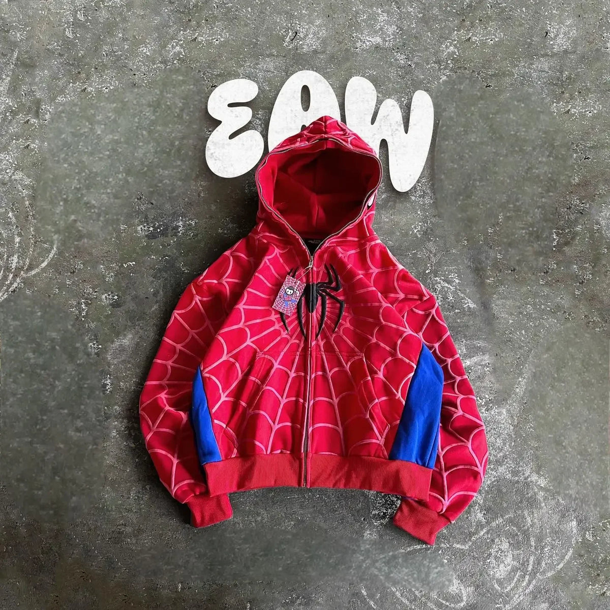 STORESDE American Retro Spider Patchwork Print Hoodies Fashion Oversized Loose Full Zipper Hoodie Men Jacket Gothic Street Y2k Sweatshirt