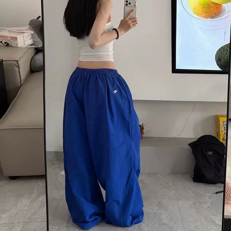 STORESDE Y2k American Women's Hip Hop Loose Wide Leg Jogger Pants 2026 Summer Pattern Embroidered Parachute Sweatpants Loose Pleated