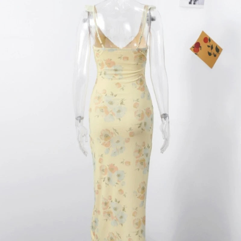 STORESDE Summer Flower Printed Women's Sexy Low-cut Dress Sleeveless Backless Slim Sling Dresses 2025 Beach Vacation Lady Vestidos