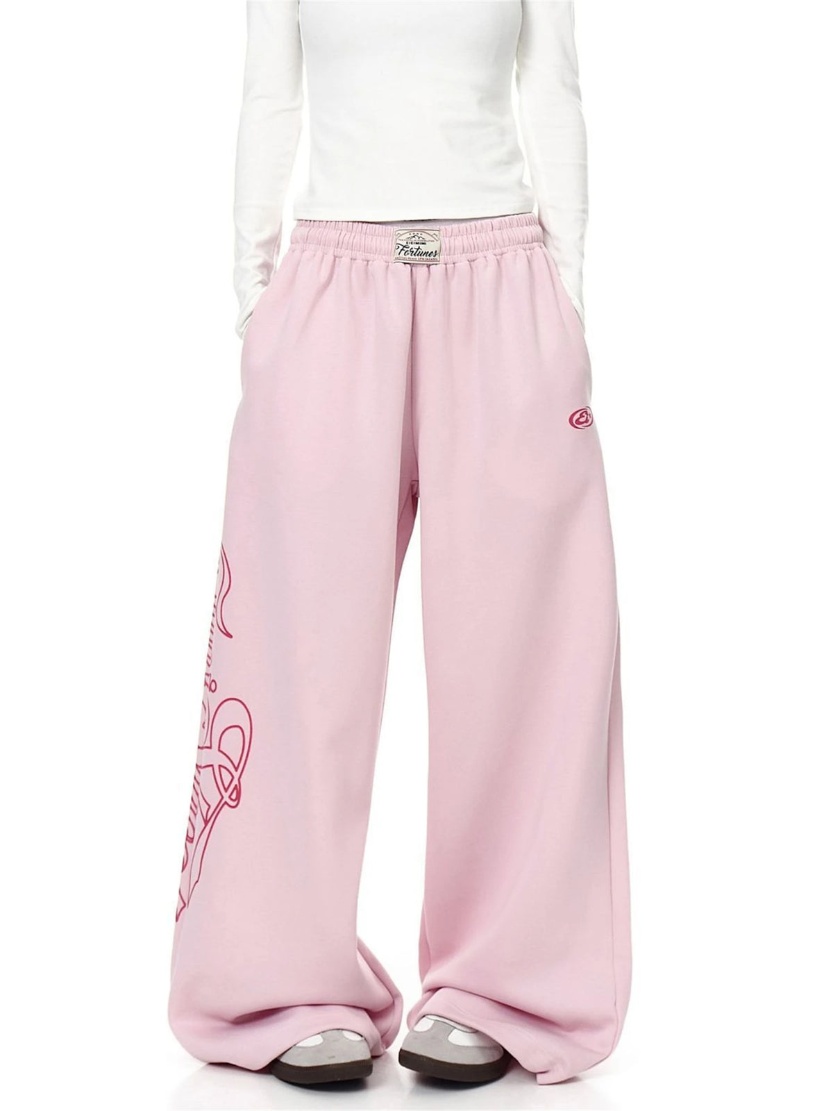 STORESDE Y2K Women's Pink Wide Leg Sweatpants 2025 New Fashion Letter Print Drawstring Waist Casual Streetwear Trousers