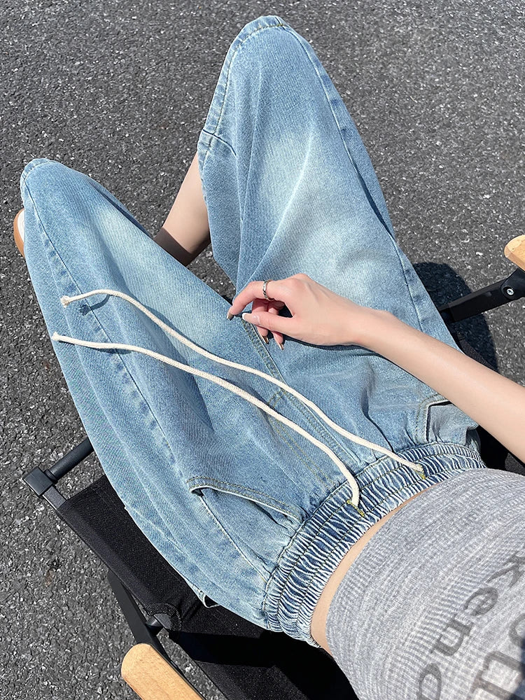 STORESDE Summer Boyfriend Plus Size Jeans Shorts Woman Casual Loose Wide Leg Bermudas Baggy Denim Shorts Women Lace Up Half Short Pants