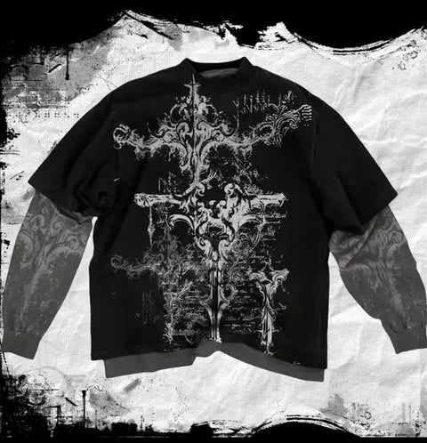 STORESDE Y2K american Skull Pattern Long Sleeved T shirt Mens Fashion Round Neck Oversized T shirt New Womens Casual Gothic Clothing Tops