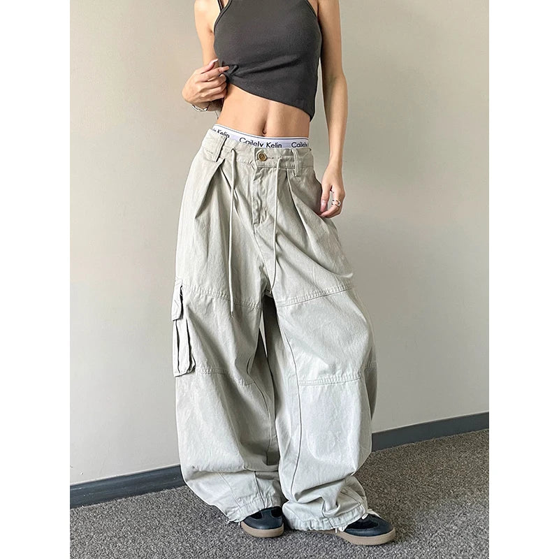 STORESDE American Style Casual Loose Wide Leg Pants Drawstring Slimming 2026 Spring Summer  New Style Women Workwear Trousers
