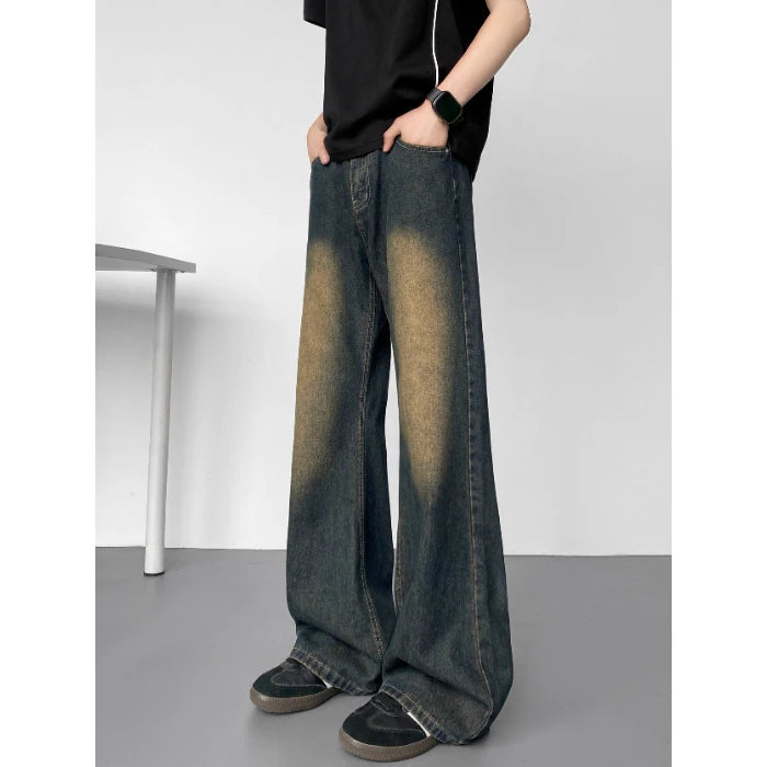 STORESDE New American Vintage Washed Distressed Men's Jeans Baggy Jeans Micro Flare Retro Streetwear Hip Hop Trousers