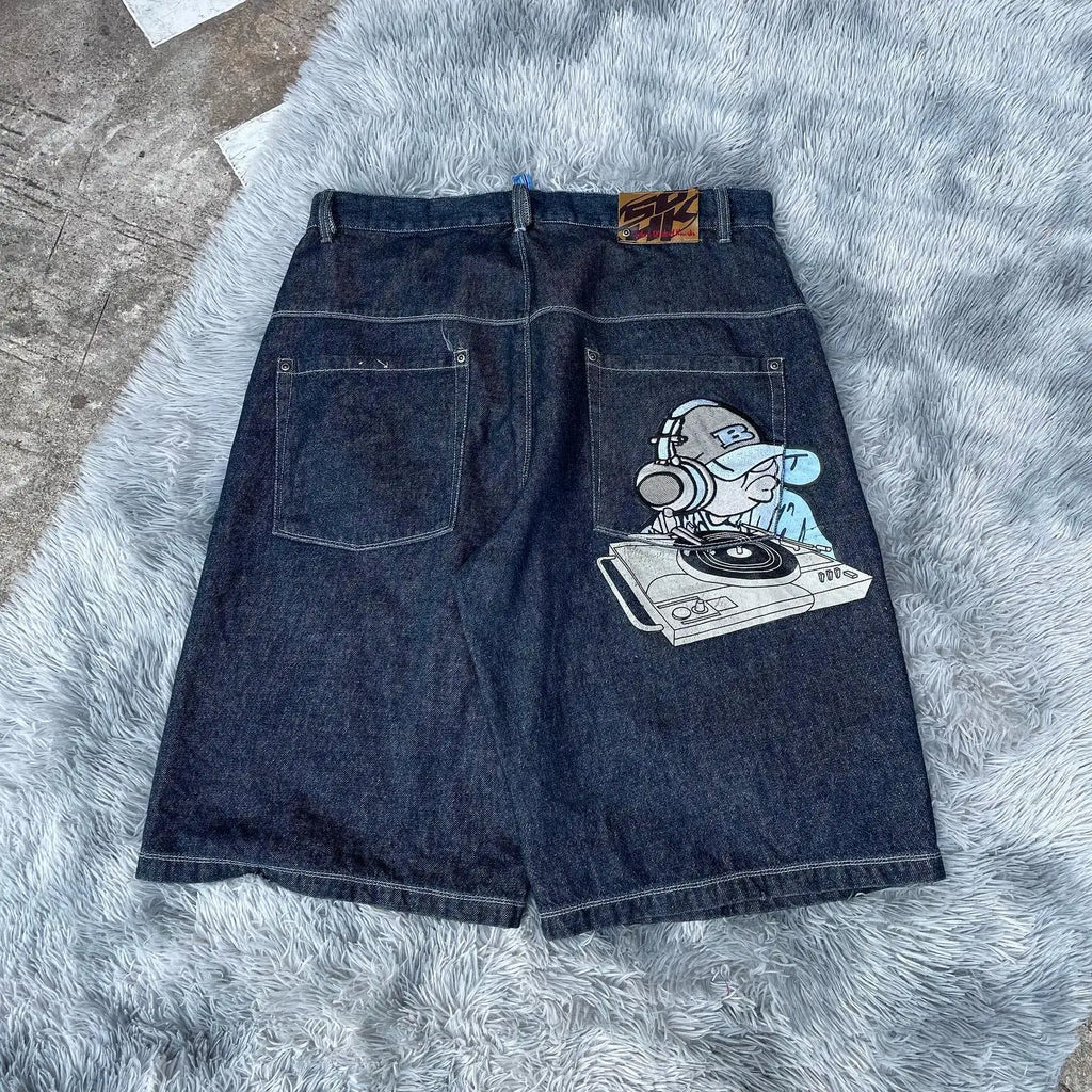 STORESDE Streetwear Y2k Shorts Hip Hop Cartoon Graphic Embroidery Baggy Denim Gym Shorts Summer New Harajuku Gothic Men Basketball Shorts