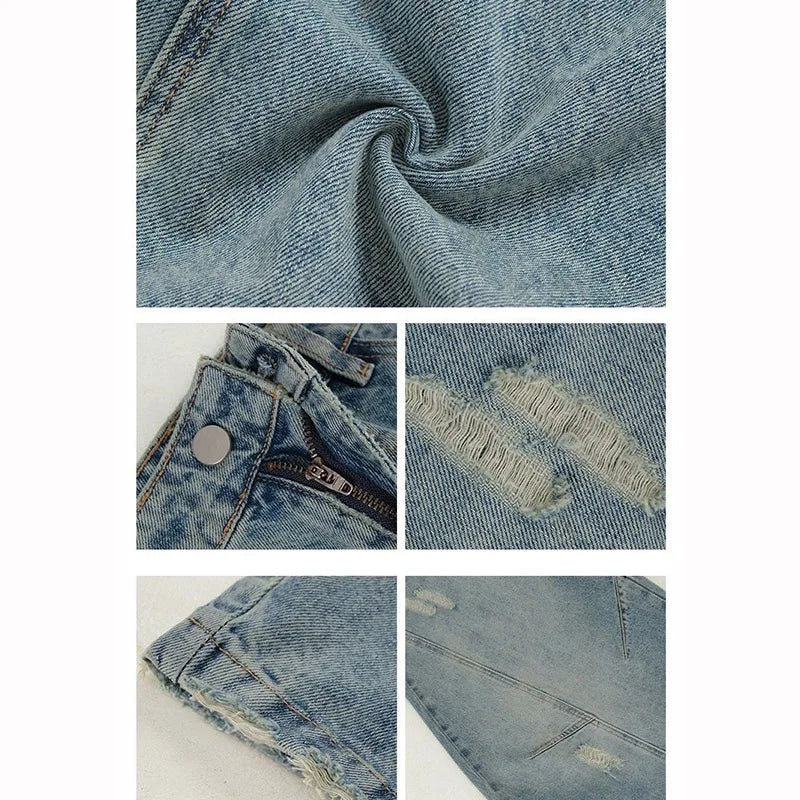 STORESDE Hot Sale Girls Leisure Daily Jeans Women Ins Fashion High Waist Straight Leg Pants Female Chic Ripped Loose Denim Trousers