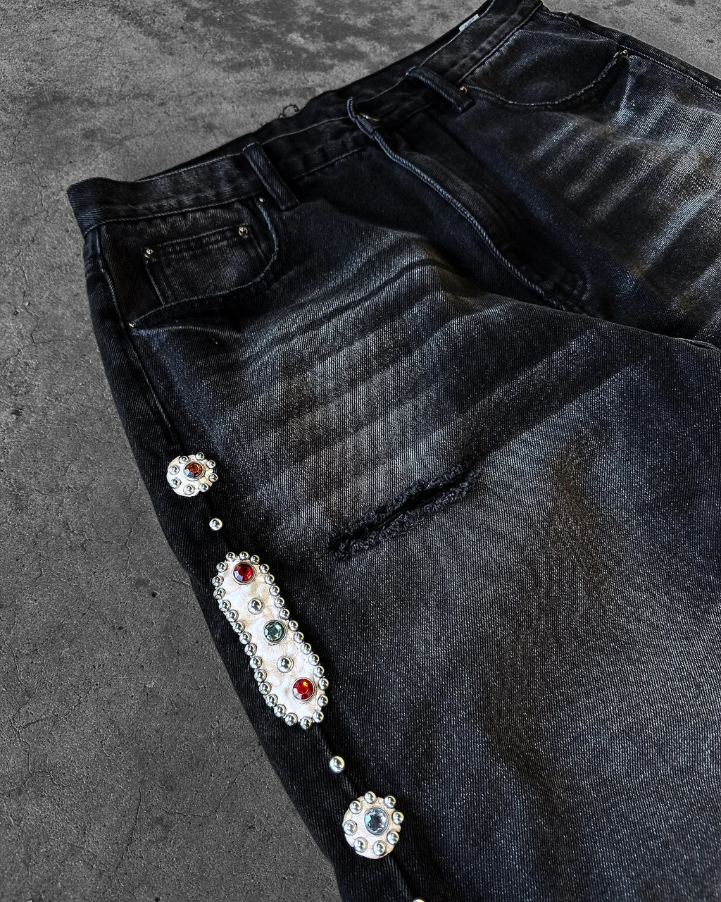 STORESDE Gothic Diamond Punk Hip Hop Men's Slim Jeans Damaged Destroyed Hole Baggy Denim Long Trouser Pants Y2k Streetwear Ripped Jeans