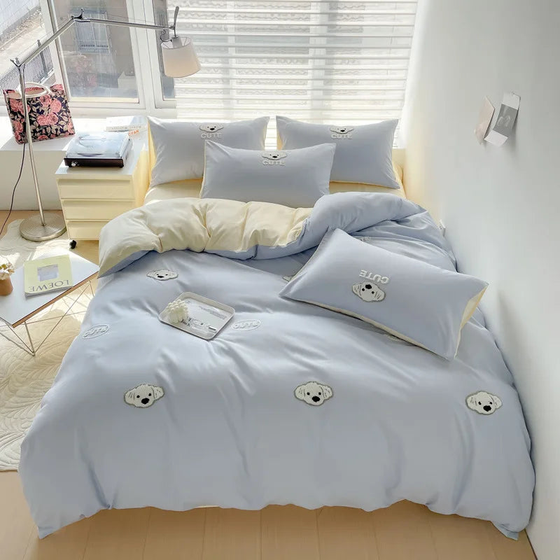 STORESDE Ins Embroidery  Bed Linen Twin Full Queen King Size  Bed Sheets Set  Adults Kids Floral Bed Flat Sheet Pillowcase Christmas Gift