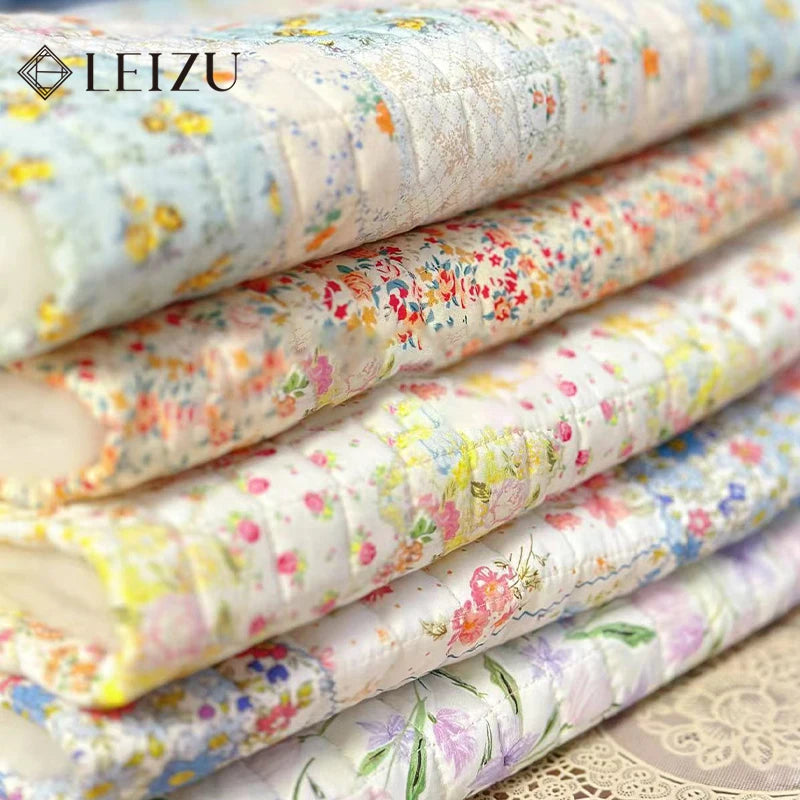 STORESDE 140x90cm Clip Cotton Quilted Fabric Fresh Floral Print for Warm Jacket Bag Cotton Coat Bedding Pillow Handmade DIY Sewing Fabric