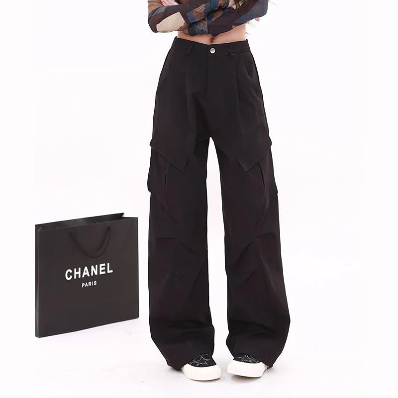 STORESDE High Street Female Straight Leg Trousers Girls Chic Retro High Waist Slacks Lady Fashion Comfortable Baggy Cargo Pants
