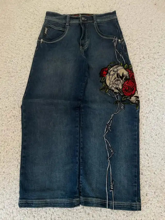 STORESDE New Retro Blue Gothic Fashion Washed Old Casual Jeans Men Y2K Streetwear Vintage Popular High Waist Baggy Wide-leg Pants