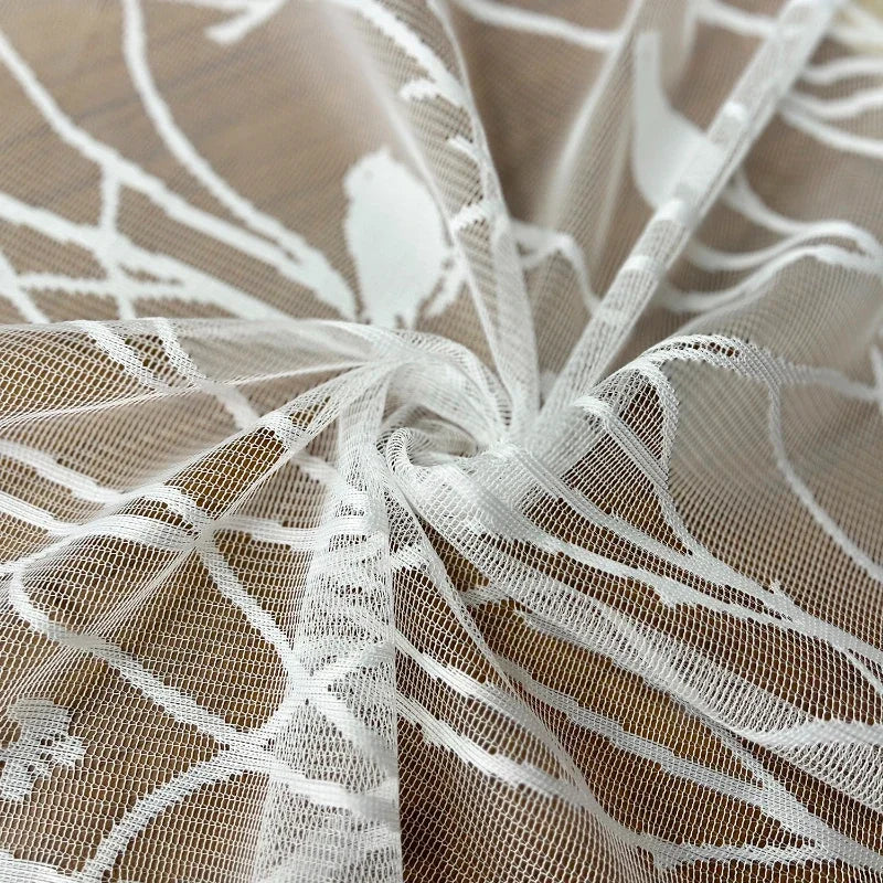 STORESDE 1pc Lace Bird Short Curtians for Kitchen Cafe Study Room Spring Pastoral Half Sheer Small Window Valance Drapes