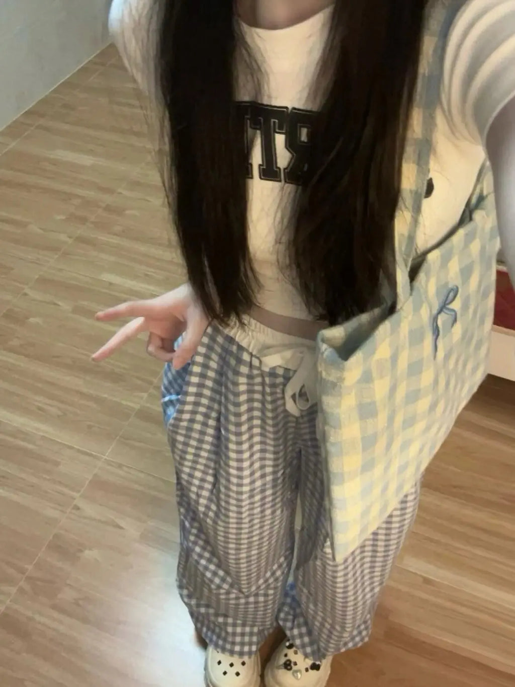 STORESDE Plaid Women's New High-waisted Loose Drape Slim Casual Lazy Straight Wide-leg Trousers