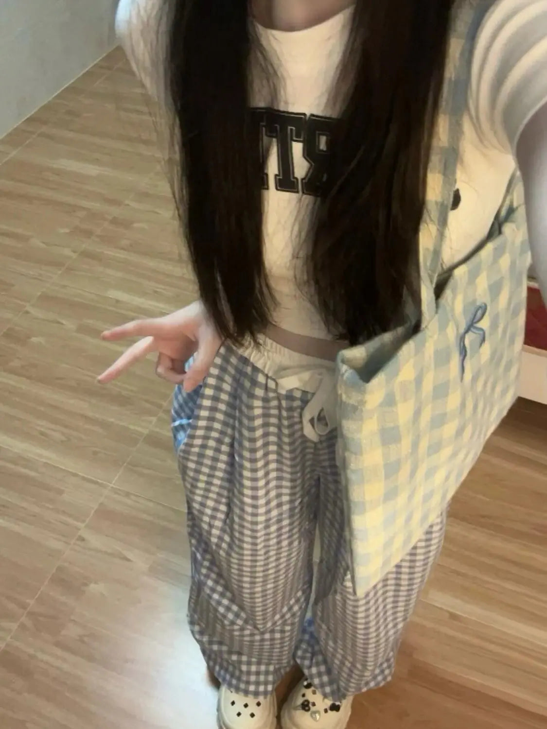 STORESDE Plaid Women's New High-waisted Loose Drape Slim Casual Lazy Straight Wide-leg Trousers
