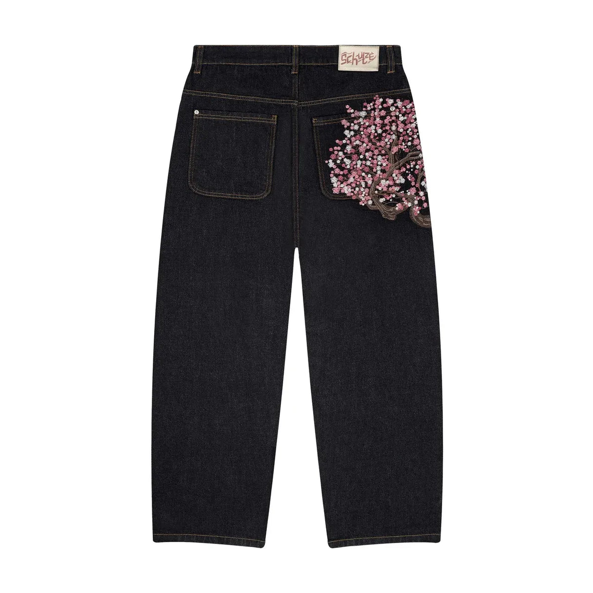 STORESDE Hip Hop Gothic Retro Spider Pattern Embroidery Baggy Jeans Y2k America Trendy Punk Mens Straight Wide Leg Denim Pants Black Jean