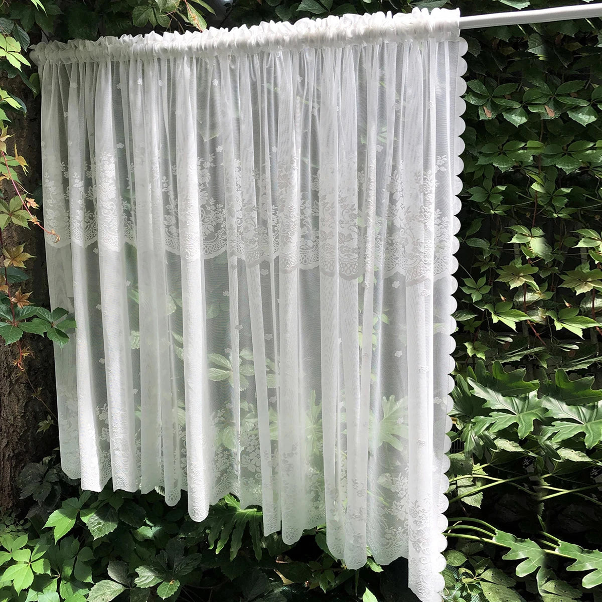 STORESDE 1PC White Short Lace Curtain,Cute Floral Pattern Kitchen Valance,Window Valances Pastoral Tulle Voile Home Decor Kitchen Door