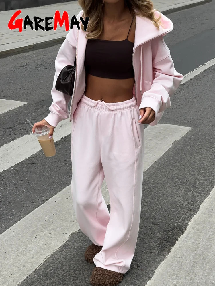 STORESDE Beautiful Women's Tracksuits with A Zipper and A Hood Trousers Pink Two Piece Set Women Blue Classic Pant Sports Suit for Spring