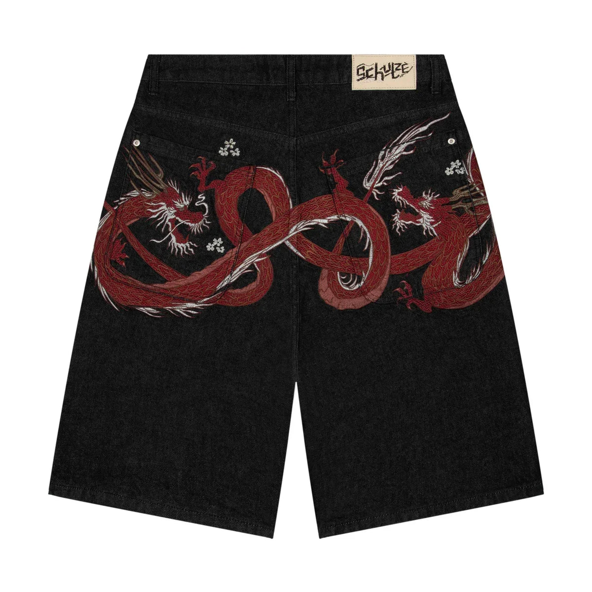 STORESDE Women Japanese Dragon Embroidered Denim Shorts Loose Baggy Washed Vintage Harajuku Streetwear Y2K Casual Summer Mid Length Jeans