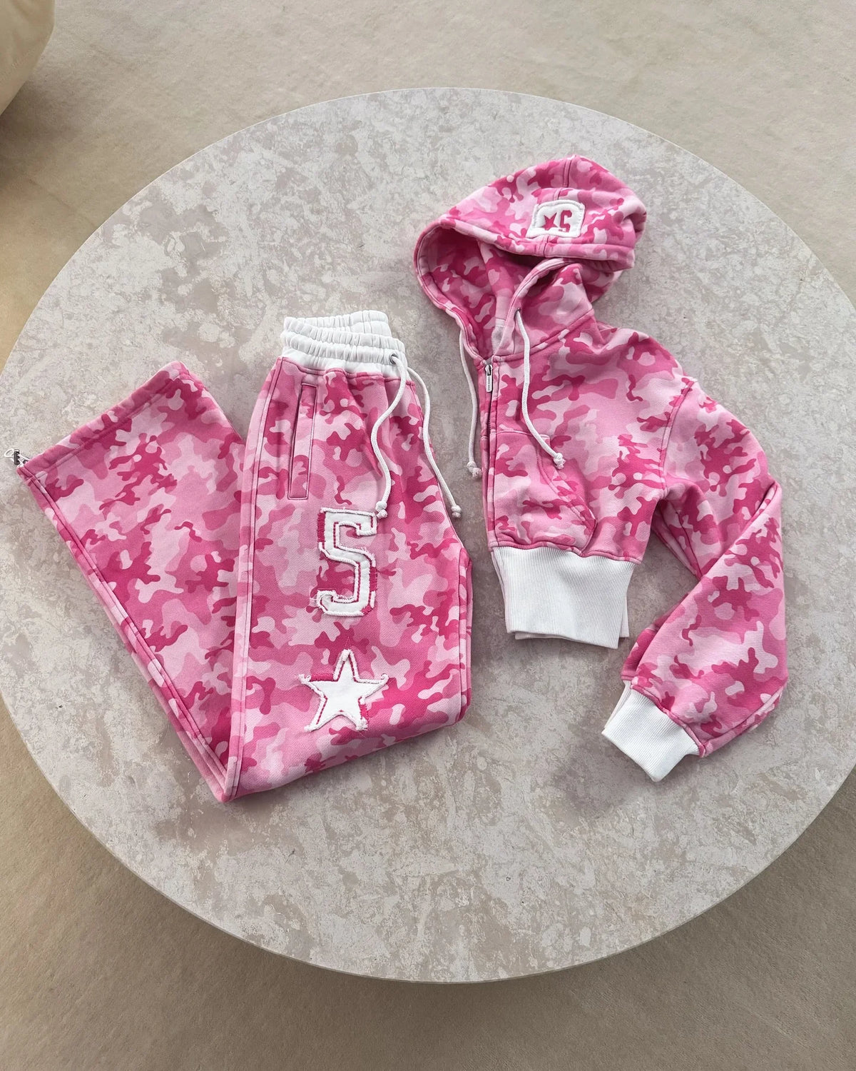 STORESDE Women Pink Camouflage Set 2026 Y2K Streetwear Female Sportswear Gym Workout American Hip Hop Hoodie Two Piece Set Tracksuit