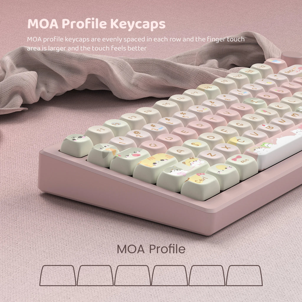 STORESDE Pink Cat Dye Sublimation PBT Keycaps 136 Keys MOA Profile Keyboard Keycaps for Cherry Gateron MX Switches Mechanical Keyboards