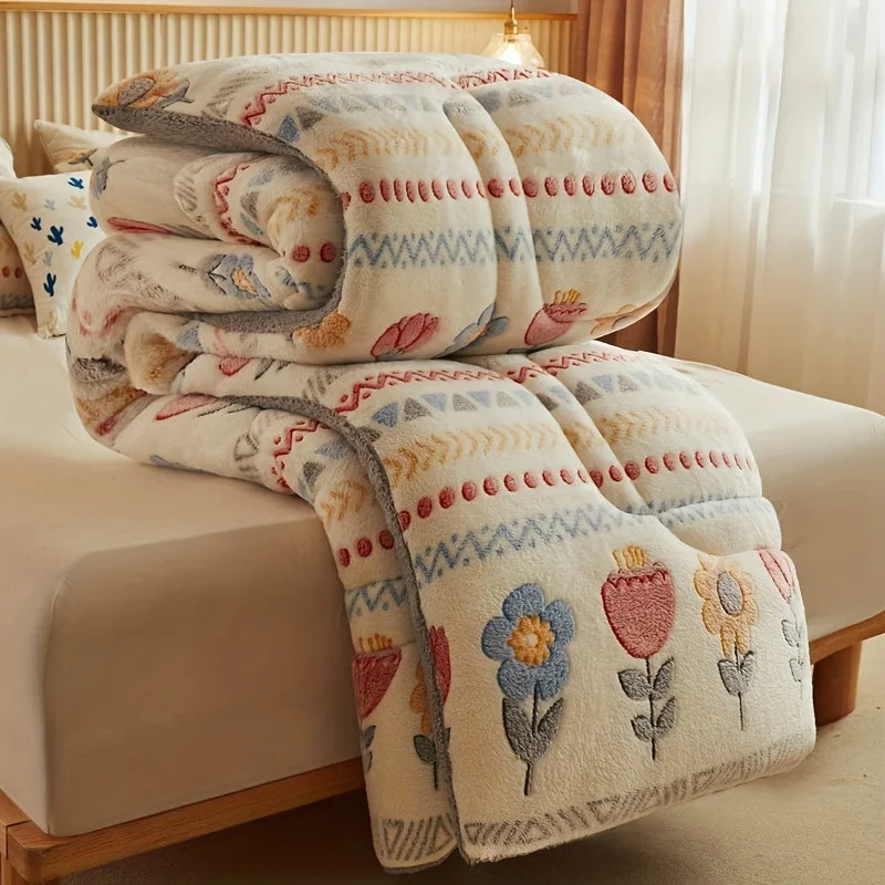 STORESDE Winter Bedding Thick Quilt Blanket Thickened Warm Flannel Fleece Comforter for Cold Nights Set Bed Duvets Quilts the Blankets