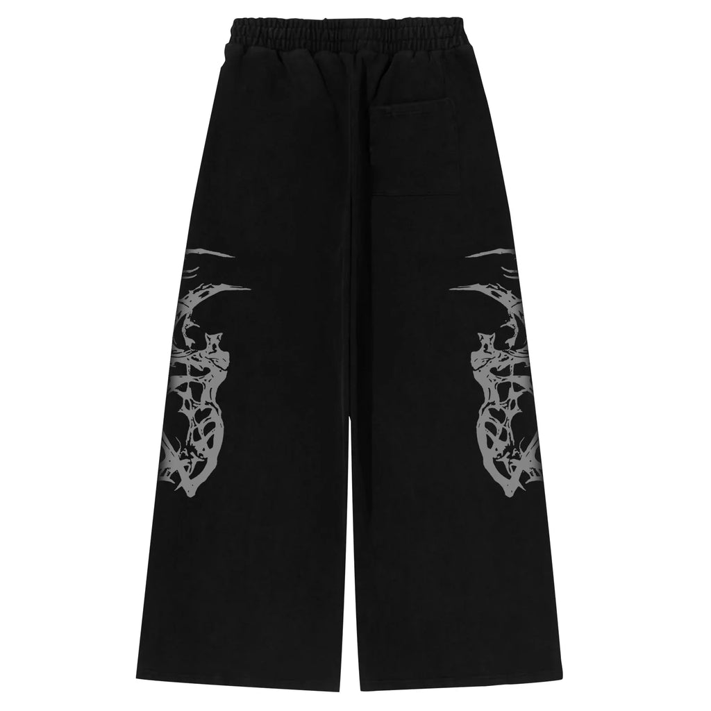STORESDE Anime Cloud Print Wide Leg Pants Men Women Streetwear Harajuku Loose Trousers with Wing Pattern Elastic Waist Casual Bottoms